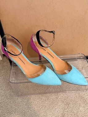 Chinese Laundry Turquoise & Purple Pointed-Toe Ankle-Strap Heels